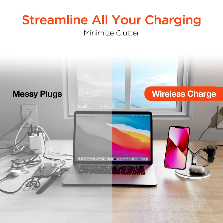 3 σε 1 Ασύρματος Φορτιστής Qi Pad 25W - Quick Charge για Smartphone, Apple Watch & AirPods - Andowl 3 σε 1 Ασύρματος Φορτιστής Qi Pad 25W - Quick Charge για Smartphone, Apple Watch & AirPods - Andowl