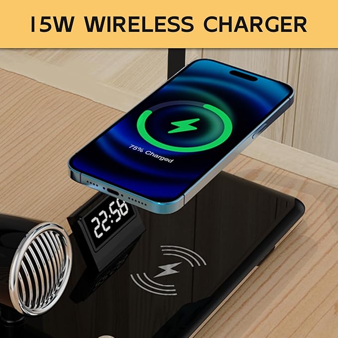 4 σε 1 Επιτραπέζια Λάμπα LED με Ηχείο Bluetooth, Ασύρματο Φορτιστή 15W & Ρολόι 4 σε 1 Επιτραπέζια Λάμπα LED με Ηχείο Bluetooth, Ασύρματο Φορτιστή 15W & Ρολόι