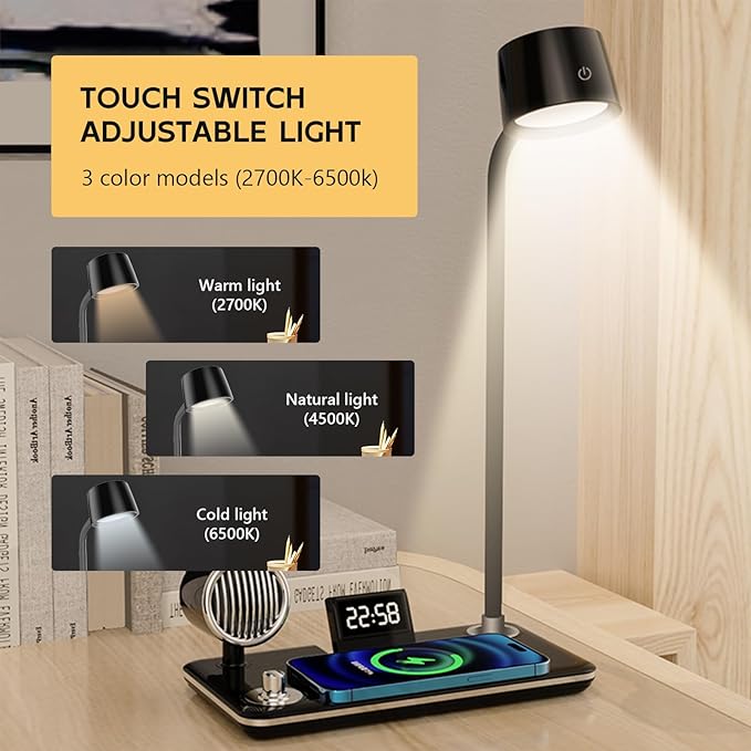 4 σε 1 Επιτραπέζια Λάμπα LED με Ηχείο Bluetooth, Ασύρματο Φορτιστή 15W & Ρολόι 4 σε 1 Επιτραπέζια Λάμπα LED με Ηχείο Bluetooth, Ασύρματο Φορτιστή 15W & Ρολόι