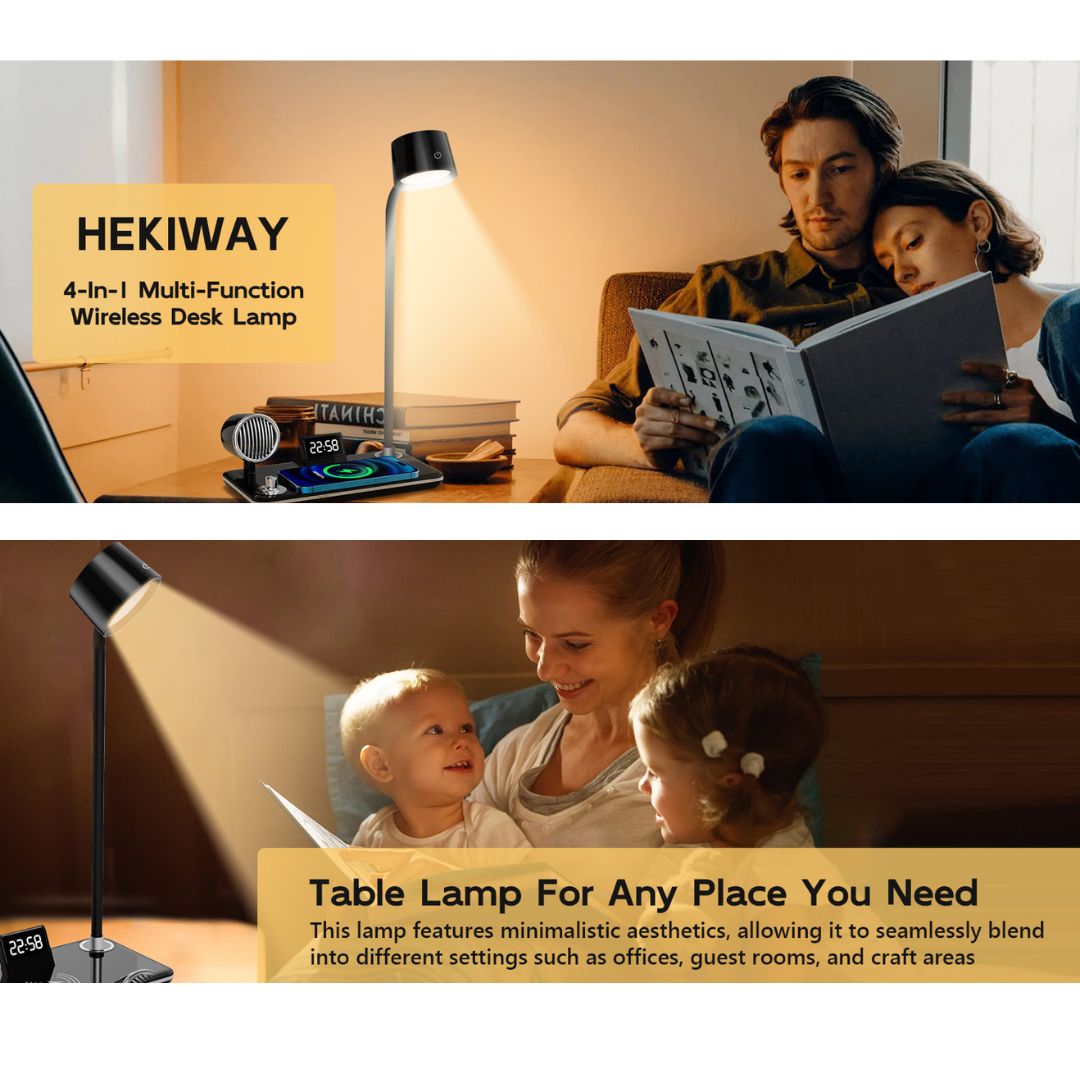 4 σε 1 Επιτραπέζια Λάμπα LED με Ηχείο Bluetooth, Ασύρματο Φορτιστή 15W & Ρολόι 4 σε 1 Επιτραπέζια Λάμπα LED με Ηχείο Bluetooth, Ασύρματο Φορτιστή 15W & Ρολόι