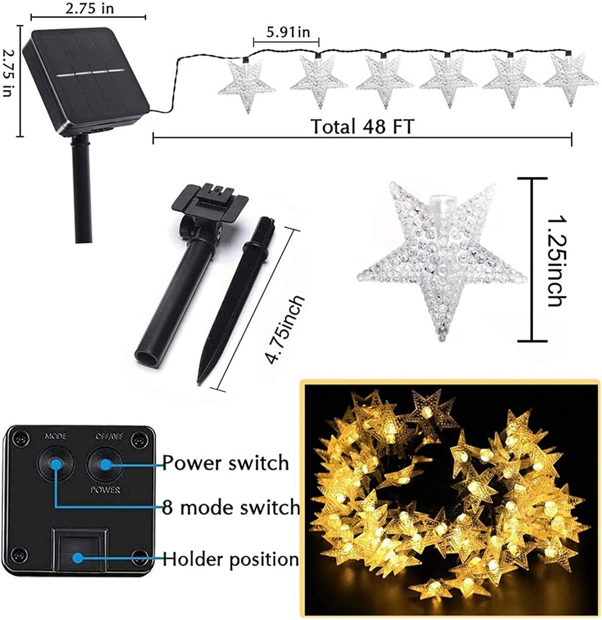 Αδιάβροχα Ηλιακά Διακοσμητικά Χριστουγεννιάτικα Φωτάκια LED Εξωτερικού Χώρου με Φωτοβολταϊκό Πάνελ Θερμού Φωτισμού Αδιάβροχα Ηλιακά Διακοσμητικά Χριστουγεννιάτικα Φωτάκια LED Εξωτερικού Χώρου με Φωτοβολταϊκό Πάνελ Θερμού Φωτισμού