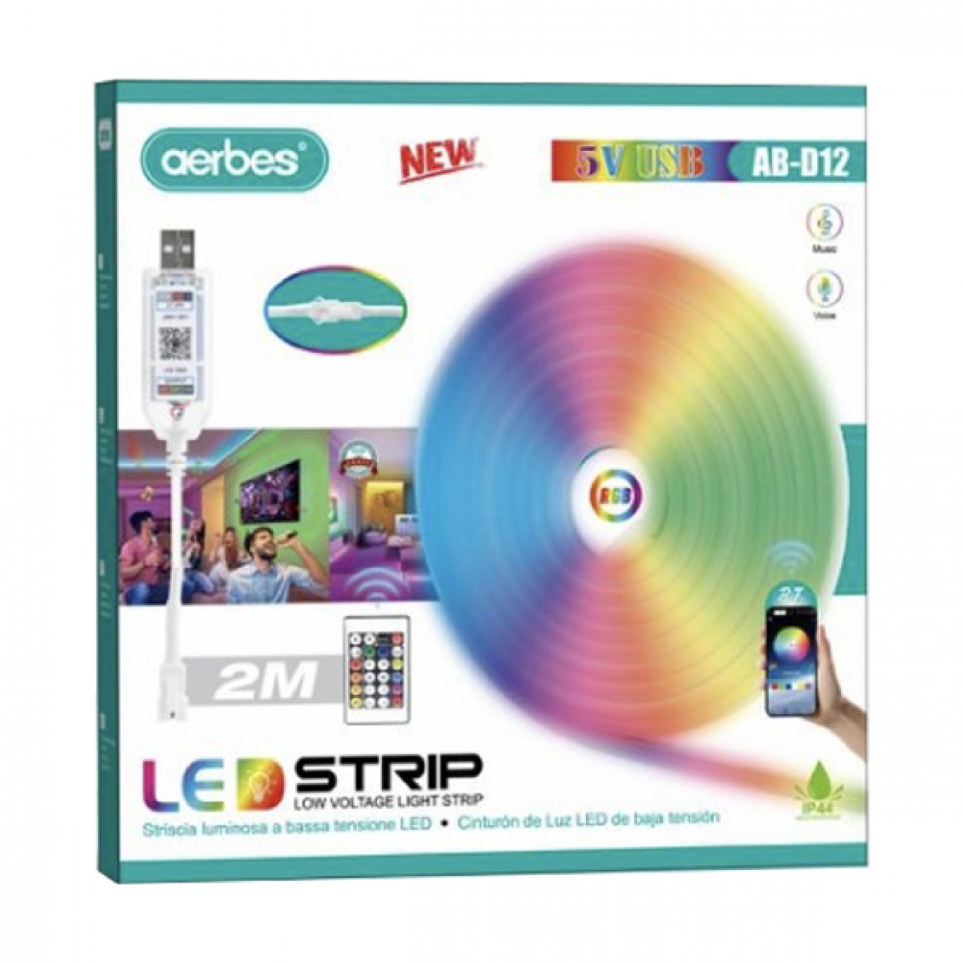 Αδιάβροχη Ταινία LED RGB 2m WiFi USB 5V με Τηλεχειριστήριο AERBES Αδιάβροχη Ταινία LED RGB 2m WiFi USB 5V με Τηλεχειριστήριο AERBES