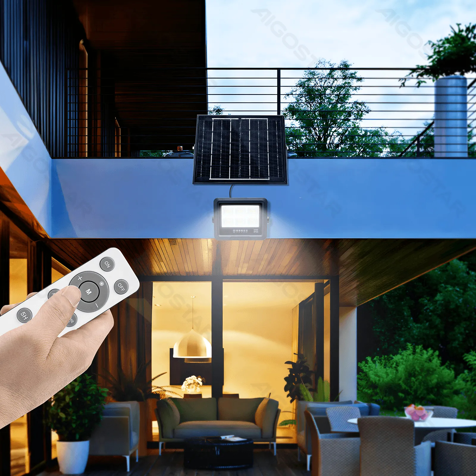 Aδιάβροχος Ηλιακός Προβολέας LED 100W με Πάνελ & Τηλεχειριστήριο - 1000lm, 6500K, IP65 - Aigostar Aδιάβροχος Ηλιακός Προβολέας LED 100W με Πάνελ & Τηλεχειριστήριο - 1000lm, 6500K, IP65 - Aigostar