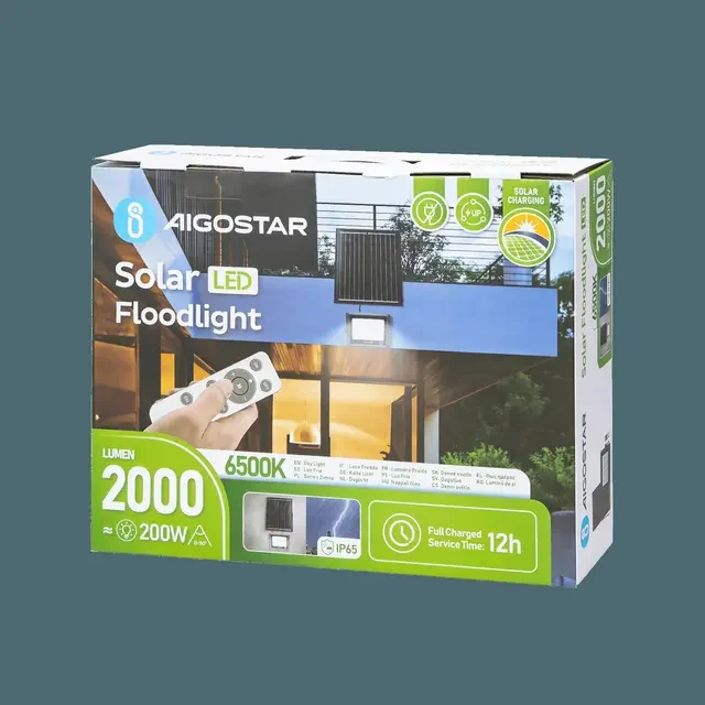 Aδιάβροχος Ηλιακός Προβολέας LED 200W με Πάνελ & Τηλεχειριστήριο - 2000lm, 6500K, IP65 - Aigostar Aδιάβροχος Ηλιακός Προβολέας LED 200W με Πάνελ & Τηλεχειριστήριο - 2000lm, 6500K, IP65 - Aigostar