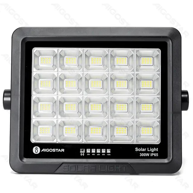 Aδιάβροχος Ηλιακός Προβολέας LED 300W με Πάνελ & Τηλεχειριστήριο - 3000lm, 6500K, IP65, 356 × 73 × 300 mm - Aigostar Aδιάβροχος Ηλιακός Προβολέας LED 300W με Πάνελ & Τηλεχειριστήριο - 3000lm, 6500K, IP65, 356 × 73 × 300 mm - Aigostar