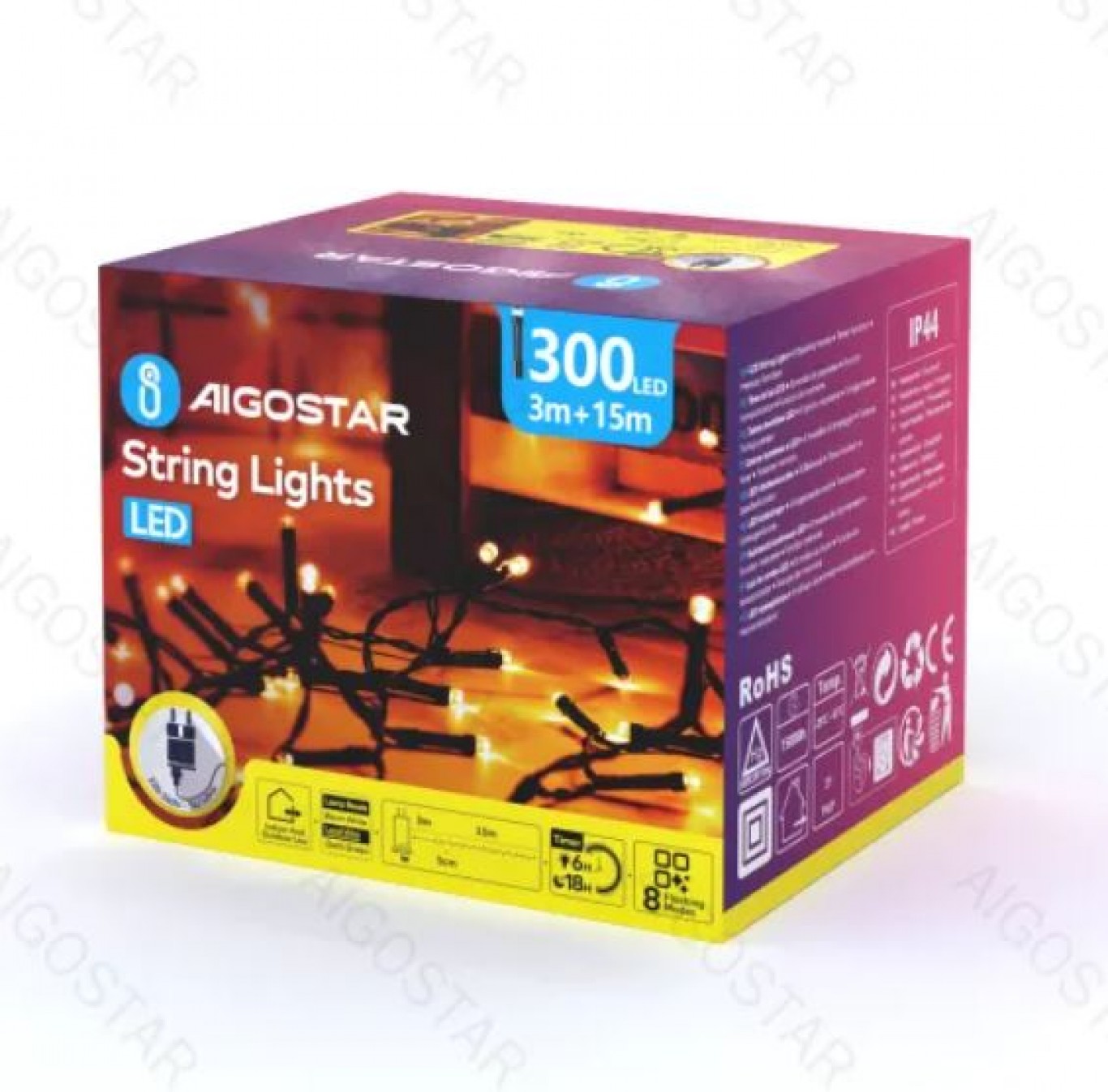 Aigostar Χριστουγεννιάτικα Λαμπάκια Ρεύματος με Καλώδιο 15m Θερμό Φωτισμό και 8 Προγράμματα Λειτουργίας Aigostar Χριστουγεννιάτικα Λαμπάκια Ρεύματος με Καλώδιο 15m Θερμό Φωτισμό και 8 Προγράμματα Λειτουργίας