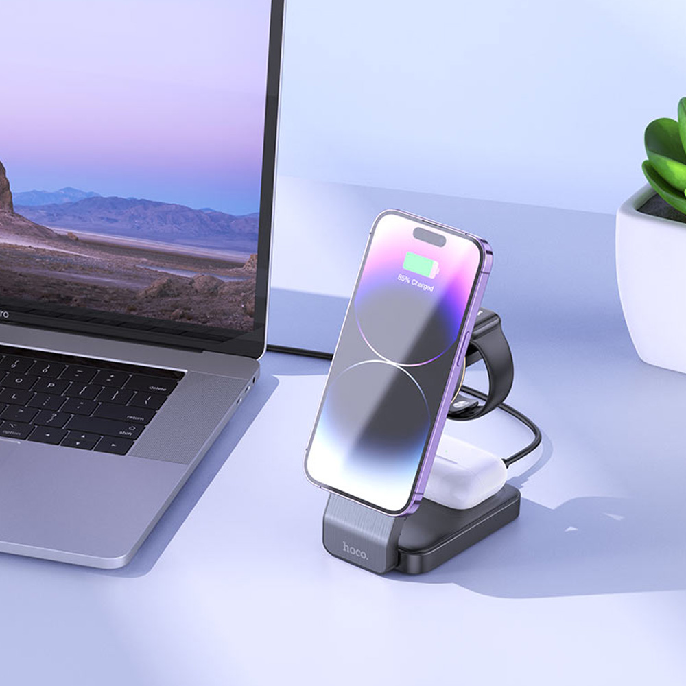 Αναδιπλούμενος Μαγνητικός Ασύρματος Φορτιστής 3 σε 1 15W Hoco Μαύρος Αναδιπλούμενος Μαγνητικός Ασύρματος Φορτιστής 3 σε 1 15W Hoco Μαύρος