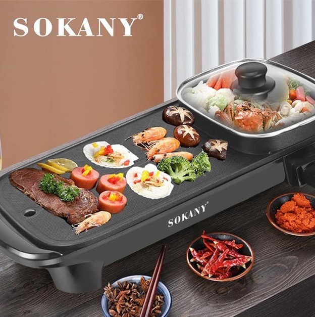 Αντικολλητικό Teppanyaki- Πλάκα Ψησίματος με Ρυθμιζόμενο Θερμοστάτη και Καπάκι Sokany 1600W 39εκ Αντικολλητικό Teppanyaki- Πλάκα Ψησίματος με Ρυθμιζόμενο Θερμοστάτη και Καπάκι Sokany 1600W 39εκ
