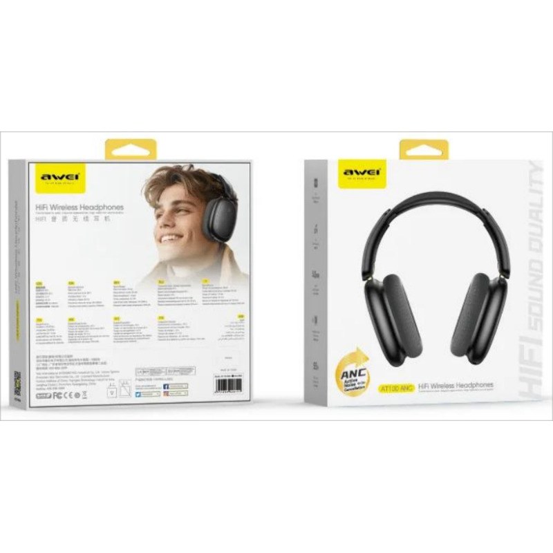 Ασύρματα Ακουστικά Over-Ear Awei AT100 με Active Noise Cancellation (ANC) | Ήχος Hi-Fi, 22 ώρες Αυτονομία, Bluetooth 5.3, Μαύρο & Ασημί Ασύρματα Ακουστικά Over-Ear Awei AT100 με Active Noise Cancellation (ANC) | Ήχος Hi-Fi, 22 ώρες Αυτονομία, Bluetooth 5.3, Μαύρο & Ασημί