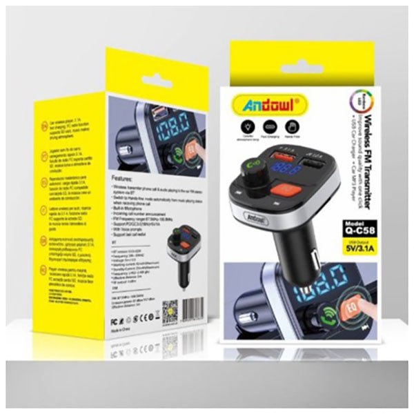 Ασύρματος Πομπός FM με 2 USB και Υποδοχή Κάρτας Μνήμης Andowl μαύρο Ασύρματος Πομπός FM με 2 USB και Υποδοχή Κάρτας Μνήμης Andowl μαύρο