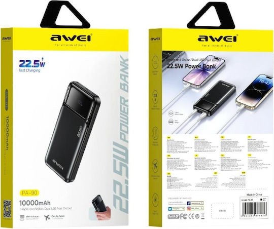 Awei Power Bank 10000mAh – Γρήγορη Φόρτιση 22.5W με Ψηφιακή Οθόνη LED, Dual USB, Φορητό Awei Power Bank 10000mAh – Γρήγορη Φόρτιση 22.5W με Ψηφιακή Οθόνη LED, Dual USB, Φορητό