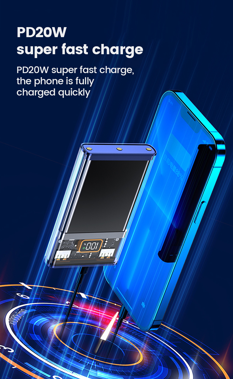 Διάφανο Εργονομικό Powerbank Fast Charging Μπαταρίας 20000mAh με 2 Θύρες USB και 1 Θύρα Type C 22.5 W Διάφανο Εργονομικό Powerbank Fast Charging Μπαταρίας 20000mAh με 2 Θύρες USB και 1 Θύρα Type C 22.5 W