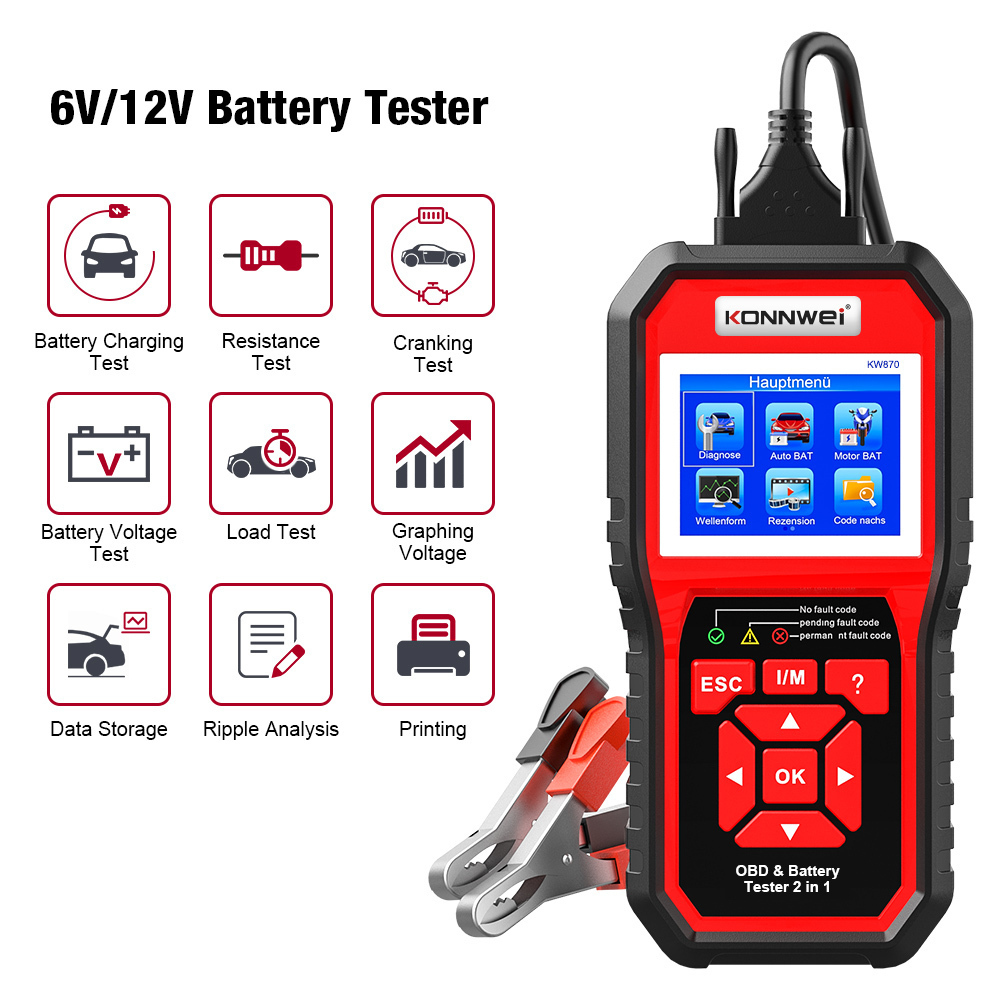 Διαγνωστικό OBD2 & Tester Μπαταρίας για Αυτοκίνητα και Μοτοσυκλέτες - Konnwei Διαγνωστικό OBD2 & Tester Μπαταρίας για Αυτοκίνητα και Μοτοσυκλέτες - Konnwei