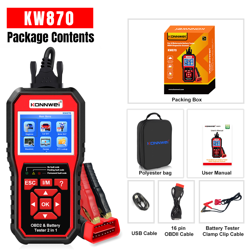 Διαγνωστικό OBD2 & Tester Μπαταρίας για Αυτοκίνητα και Μοτοσυκλέτες - Konnwei Διαγνωστικό OBD2 & Tester Μπαταρίας για Αυτοκίνητα και Μοτοσυκλέτες - Konnwei
