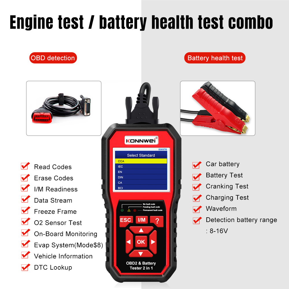 Διαγνωστικό OBD2 & Tester Μπαταρίας για Αυτοκίνητα και Μοτοσυκλέτες - Konnwei Διαγνωστικό OBD2 & Tester Μπαταρίας για Αυτοκίνητα και Μοτοσυκλέτες - Konnwei