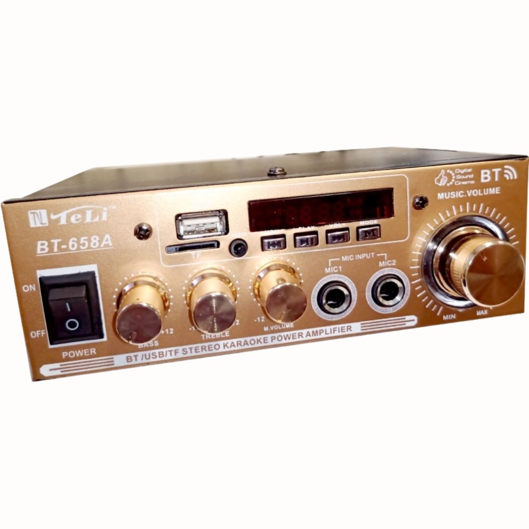 Ενισχυτής Ήχου με Karaoke με Bluetooth, USB, SD & FM Ραδιόφωνο σε Χρυσό Χρώμα BT-658A Ενισχυτής Ήχου με Karaoke με Bluetooth, USB, SD & FM Ραδιόφωνο σε Χρυσό Χρώμα BT-658A