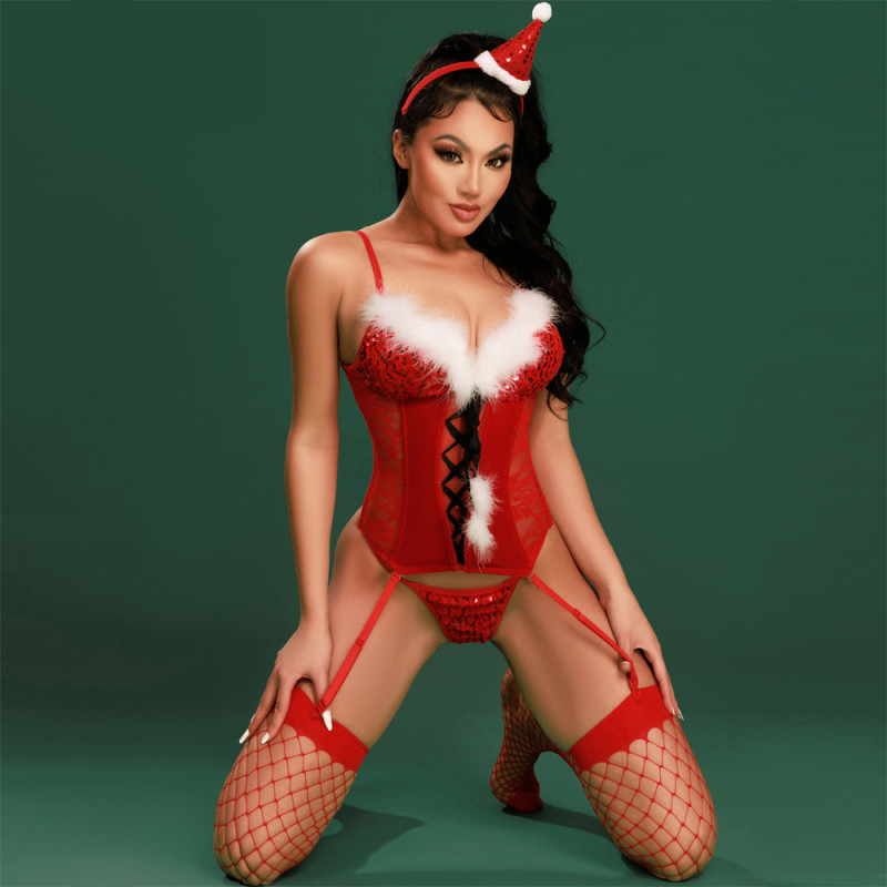 Εορταστικό Κόκκινο Σετ Lingerie με Κορσέ & Ζαρτιέρες - Santa Glam Lingerie Εορταστικό Κόκκινο Σετ Lingerie με Κορσέ & Ζαρτιέρες - Santa Glam Lingerie