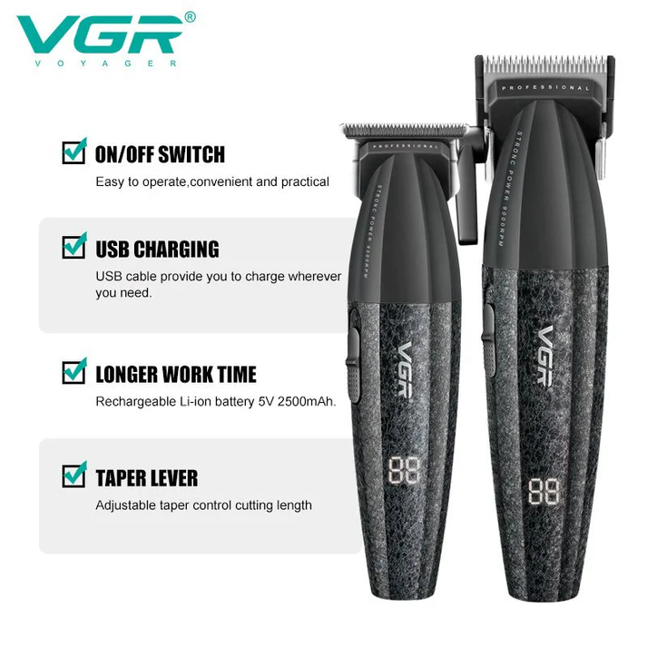Επαγγελματικό Σετ Κουρευτικής Μηχανής & Trimmer Με Κεραμικές Λεπίδες VGR Επαγγελματικό Σετ Κουρευτικής Μηχανής & Trimmer Με Κεραμικές Λεπίδες VGR