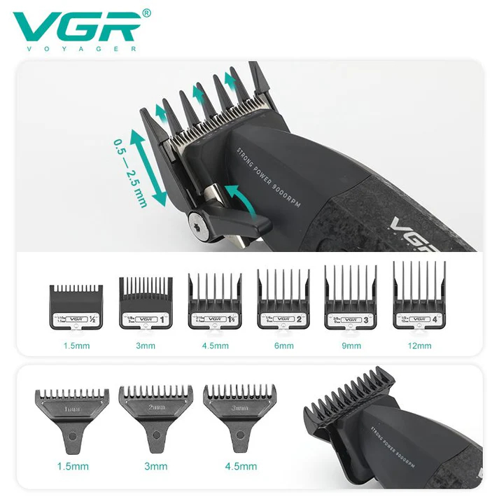 Επαγγελματικό Σετ Κουρευτικής Μηχανής & Trimmer Με Κεραμικές Λεπίδες VGR Επαγγελματικό Σετ Κουρευτικής Μηχανής & Trimmer Με Κεραμικές Λεπίδες VGR