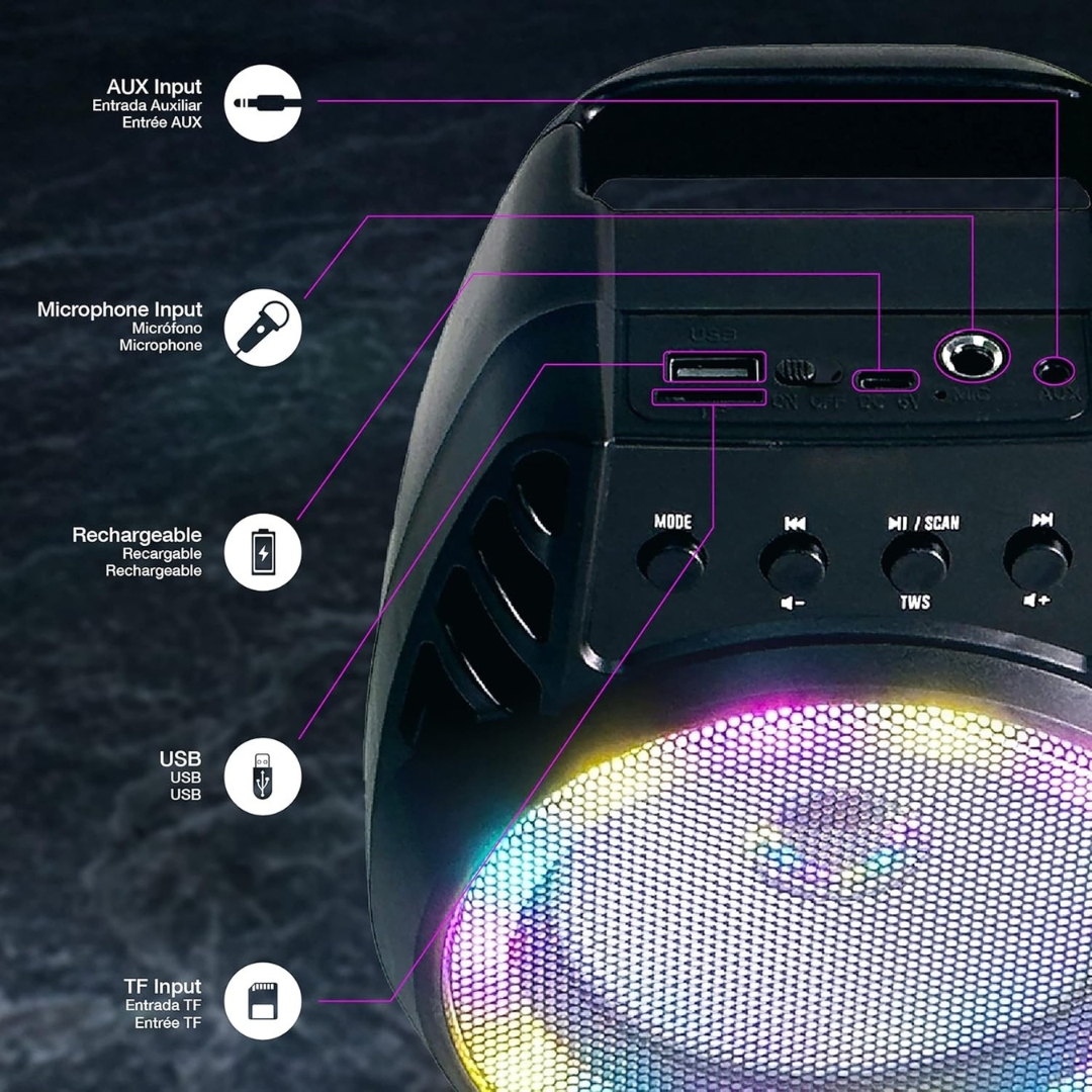 Επαναφορτιζόμενο Φορητό Ηχείο Bluetooth με Φωτισμό RGB, Bluetooth, USB & AUX 5W Επαναφορτιζόμενο Φορητό Ηχείο Bluetooth με Φωτισμό RGB, Bluetooth, USB & AUX 5W