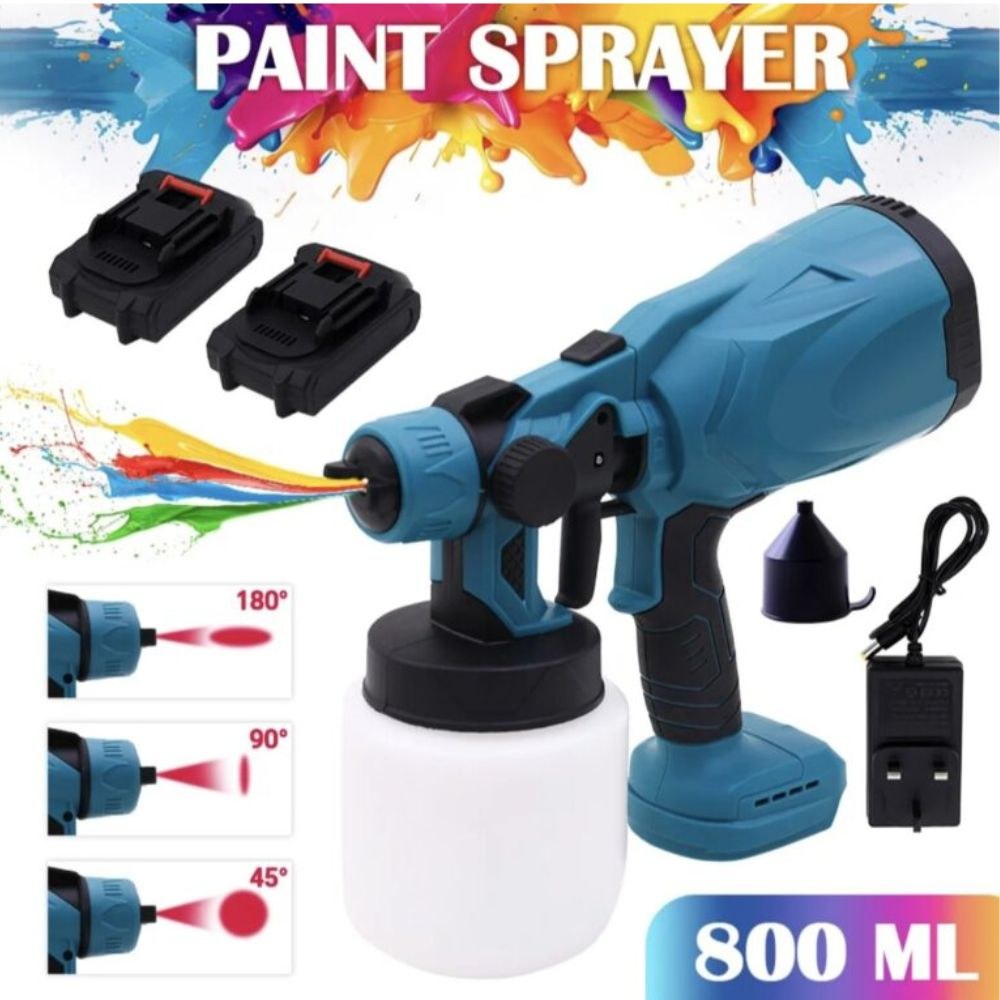 Επαναφορτιζόμενο Πιστόλι Βαφής Spray Gun – Ομοιόμορφη Κάλυψη | 800ml Δοχείο, 3 Ακροφύσια, 2 Μπαταρίες, Ρυθμιζόμενη Ροή, για Μάστορες & DIY Επαναφορτιζόμενο Πιστόλι Βαφής Spray Gun – Ομοιόμορφη Κάλυψη | 800ml Δοχείο, 3 Ακροφύσια, 2 Μπαταρίες, Ρυθμιζόμενη Ροή, για Μάστορες & DIY