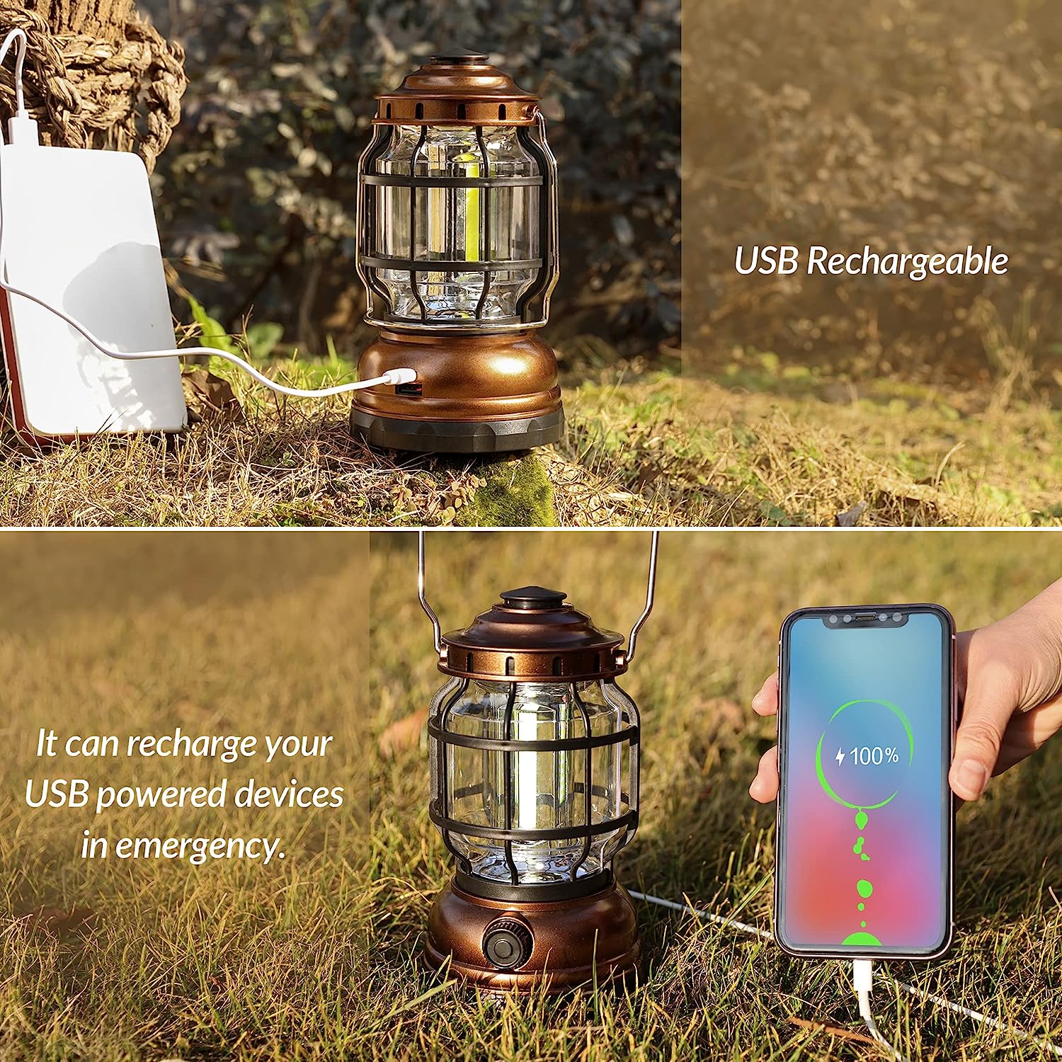 Επαναφορτιζόμενο USB Φωτιστικό Φανάρι - Power Bank LED COB με Μπαταρίες & Γάντζο Θερμού Λευκού Φωτισμού 3500K για Camping Επαναφορτιζόμενο USB Φωτιστικό Φανάρι - Power Bank LED COB με Μπαταρίες & Γάντζο Θερμού Λευκού Φωτισμού 3500K για Camping