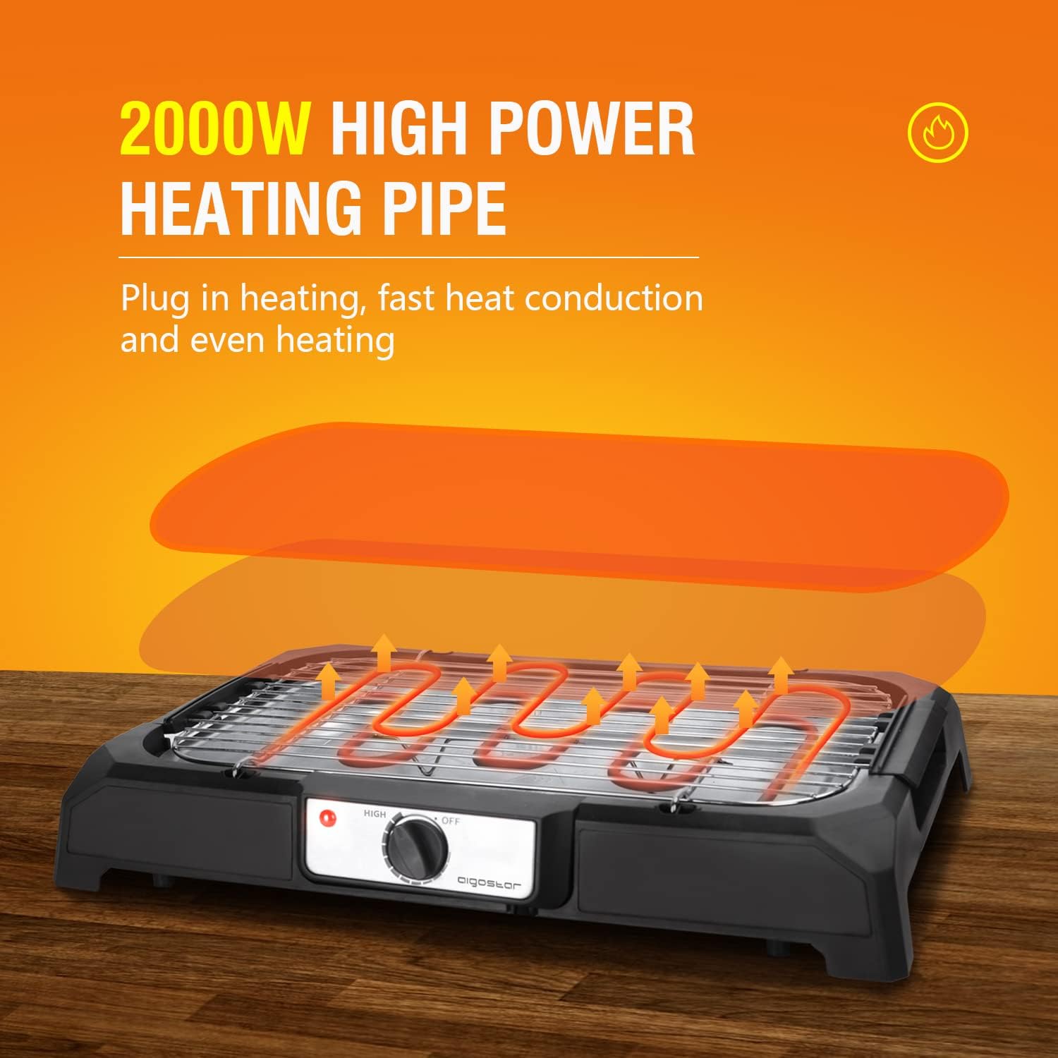 Επιτραπέζια Ηλεκτρική Ψησταριά BBQ 2000W - Με Δοχείο Νερού 1,5L για Ψήσιμο Χωρίς Καπνό - AIGOSTAR Επιτραπέζια Ηλεκτρική Ψησταριά BBQ 2000W - Με Δοχείο Νερού 1,5L για Ψήσιμο Χωρίς Καπνό - AIGOSTAR