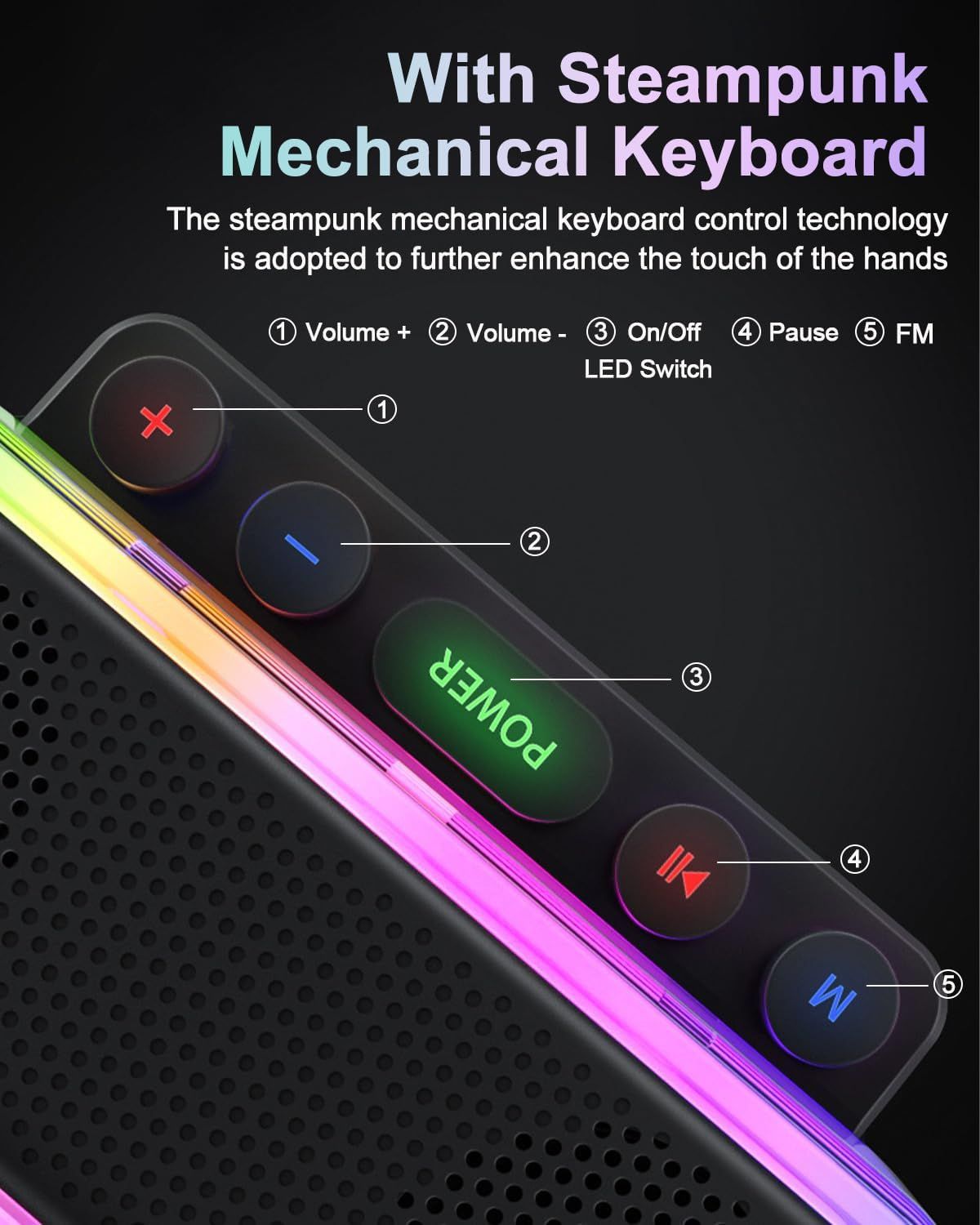 Επιτραπέζιο Bluetooth Ηχείο RGB 1200mAh με Μηχανικά Πλήκτρα Μαύρο Επιτραπέζιο Bluetooth Ηχείο RGB 1200mAh με Μηχανικά Πλήκτρα Μαύρο