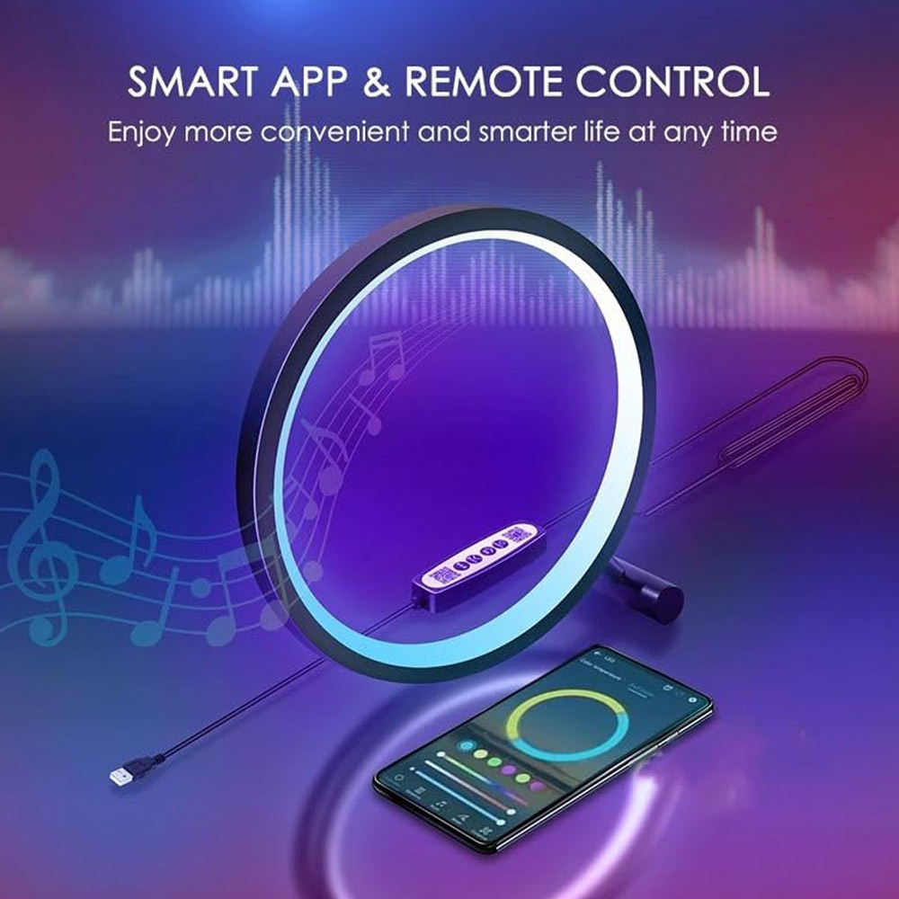 Επιτραπέζιο Διακοσμητικό Φωτιστικό LED Wifi - RGBW σε Σχήμα Δαχτυλίδι με Τηλεχειριστήριο, Ρυθμιζόμενα Χρώματα και Λειτουργία Μουσικής Tuya Μαύρο Επιτραπέζιο Διακοσμητικό Φωτιστικό LED Wifi - RGBW σε Σχήμα Δαχτυλίδι με Τηλεχειριστήριο, Ρυθμιζόμενα Χρώματα και Λειτουργία Μουσικής Tuya Μαύρο