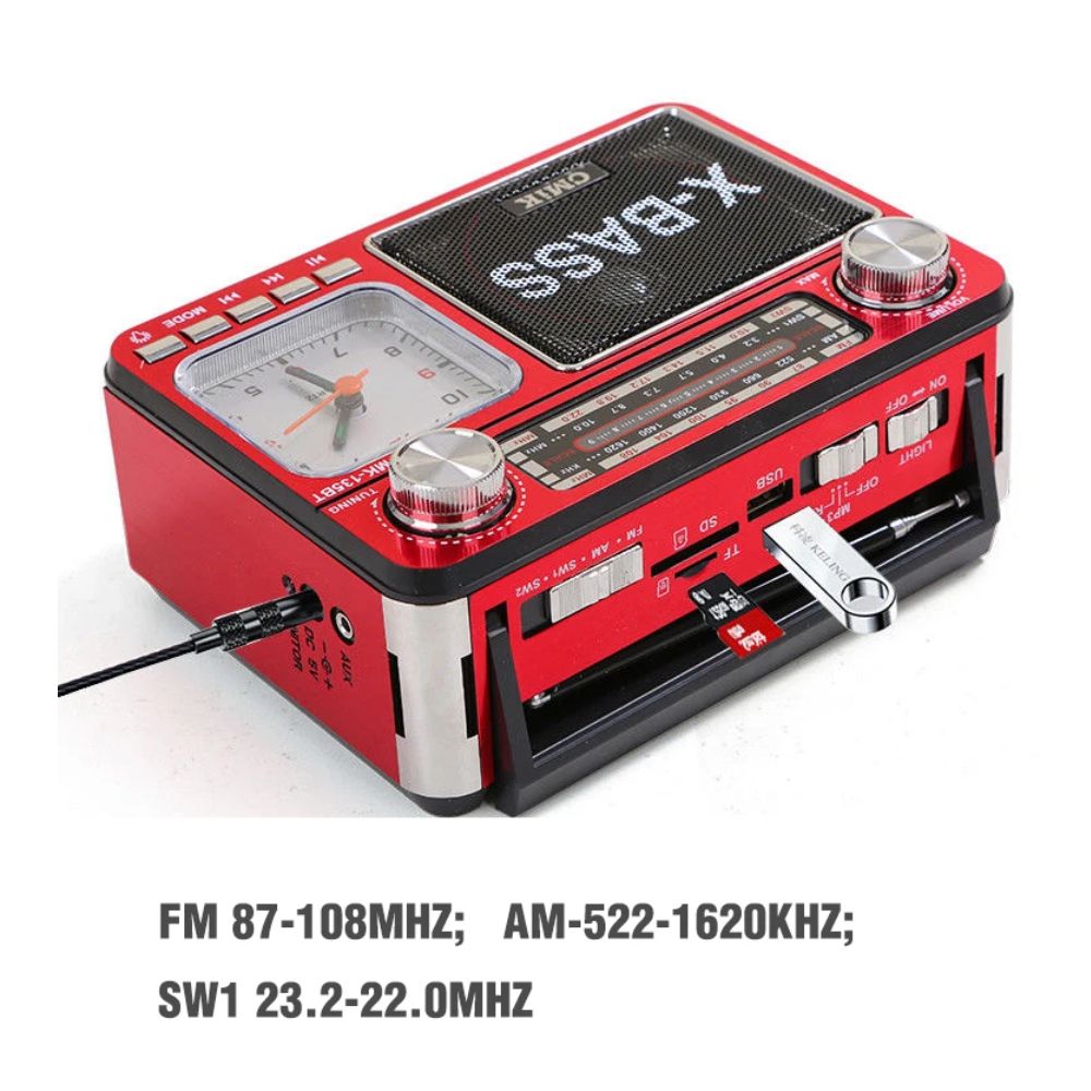 Επιτραπέζιο Ραδιόφωνο Επαναφορτιζόμενο με Ρολόι και Υποδοχή για SD card Επιτραπέζιο Ραδιόφωνο Επαναφορτιζόμενο με Ρολόι και Υποδοχή για SD card