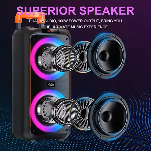 Φορητό Bluetooth Ηχείο 8’’ με Μικρόφωνο, Τηλεχειριστήριο & LED Φωτισμό Φορητό Bluetooth Ηχείο 8’’ με Μικρόφωνο, Τηλεχειριστήριο & LED Φωτισμό