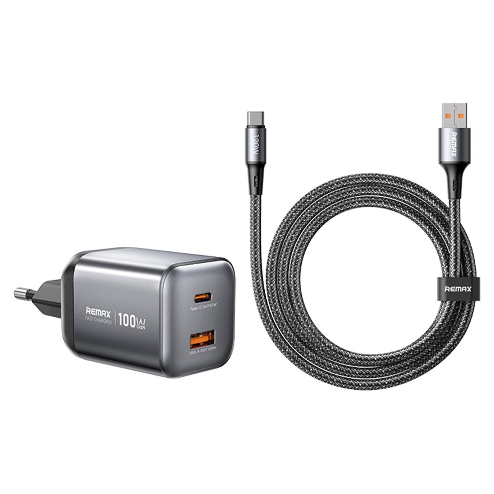 Φορτιστής GaN 100W Remax – Διπλή Θύρα USB-C και USB-A - Ταχεία Φόρτιση, Συμπαγής, Περιλαμβάνει Καλώδιο Φορτιστής GaN 100W Remax – Διπλή Θύρα USB-C και USB-A - Ταχεία Φόρτιση, Συμπαγής, Περιλαμβάνει Καλώδιο