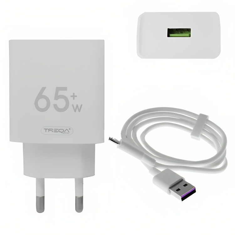 Φορτιστής Ταχείας Φόρτισης με 1 Θύρα USB 4.5A 65W και Καλώδιο TypeC - Treqa Φορτιστής Ταχείας Φόρτισης με 1 Θύρα USB 4.5A 65W και Καλώδιο TypeC - Treqa
