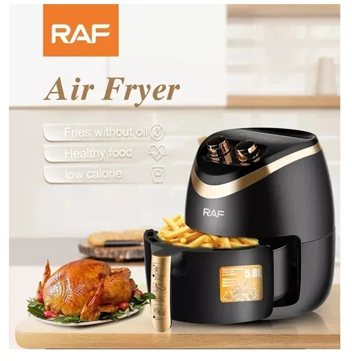 Φριτέζα Αέρος με Χωρητικότητα 5.8L Air fryer 1500W και Τεχνολογία Κυκλοφορίας Αέρα 360° για Υγιεινό Μαγείρεμα Χωρίς Λάδι RAF Μαύρο - Χρυσό Φριτέζα Αέρος με Χωρητικότητα 5.8L Air fryer 1500W και Τεχνολογία Κυκλοφορίας Αέρα 360° για Υγιεινό Μαγείρεμα Χωρίς Λάδι RAF Μαύρο - Χρυσό