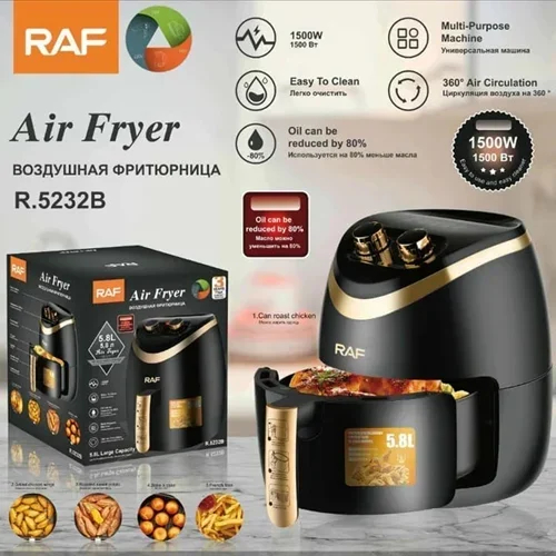 Φριτέζα Αέρος με Χωρητικότητα 5.8L Air fryer 1500W και Τεχνολογία Κυκλοφορίας Αέρα 360° για Υγιεινό Μαγείρεμα Χωρίς Λάδι RAF Μαύρο - Χρυσό Φριτέζα Αέρος με Χωρητικότητα 5.8L Air fryer 1500W και Τεχνολογία Κυκλοφορίας Αέρα 360° για Υγιεινό Μαγείρεμα Χωρίς Λάδι RAF Μαύρο - Χρυσό