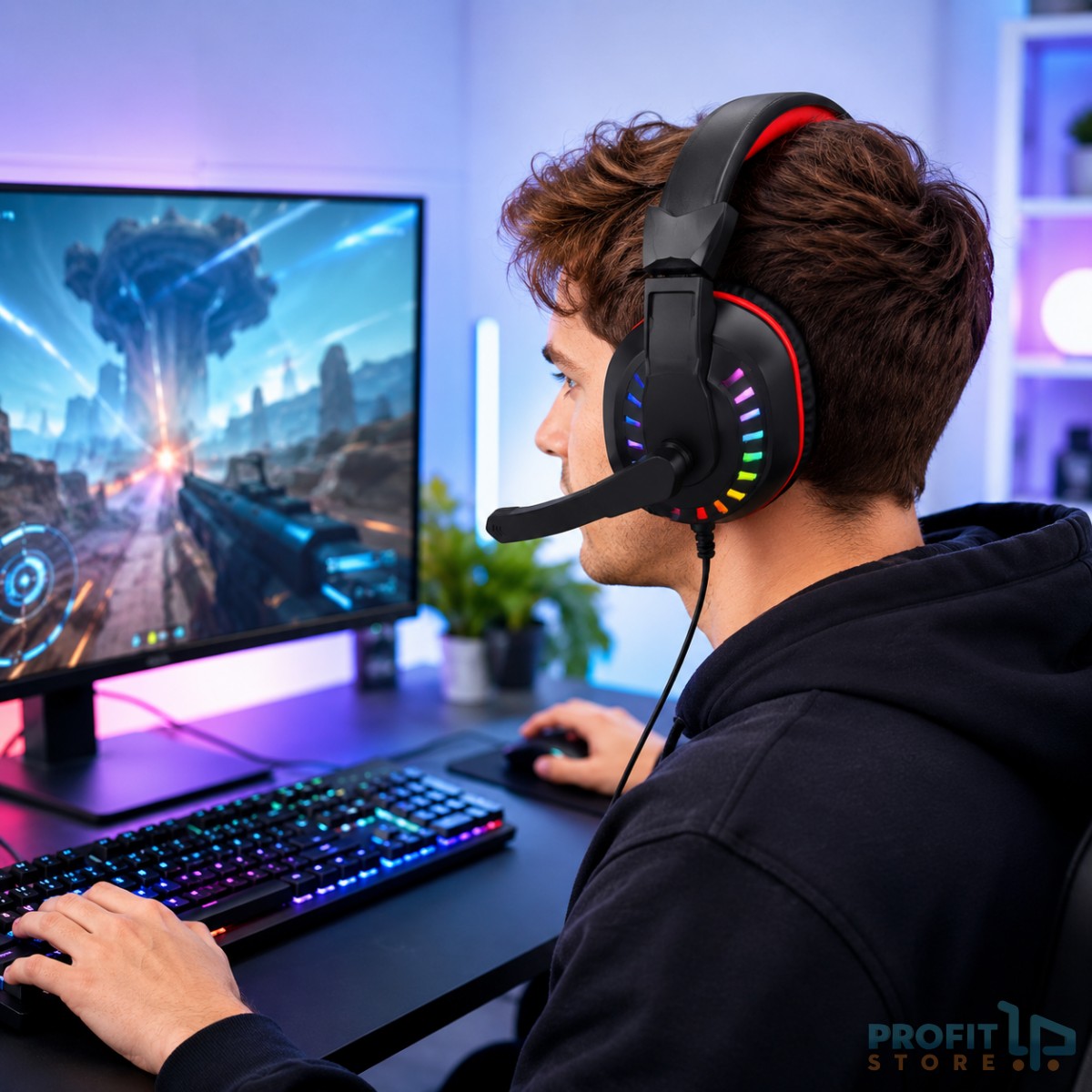 Gaming Ακουστικά με RGB Φωτισμό και 40mm Drivers, Αποσπώμενο Μικρόφωνο και Άνετα Μαξιλαράκια Gaming Ακουστικά με RGB Φωτισμό και 40mm Drivers, Αποσπώμενο Μικρόφωνο και Άνετα Μαξιλαράκια