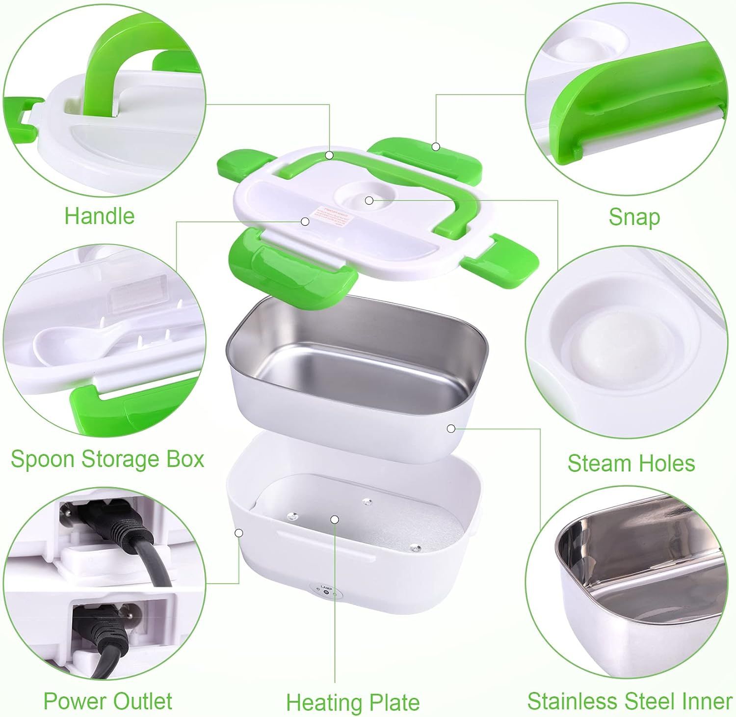 Hoomei Ηλεκτρικό Θερμαινόμενο Αεροστεγές Δοχείο Φαγητού 40W Inox Πράσινο Hoomei Ηλεκτρικό Θερμαινόμενο Αεροστεγές Δοχείο Φαγητού 40W Inox Πράσινο