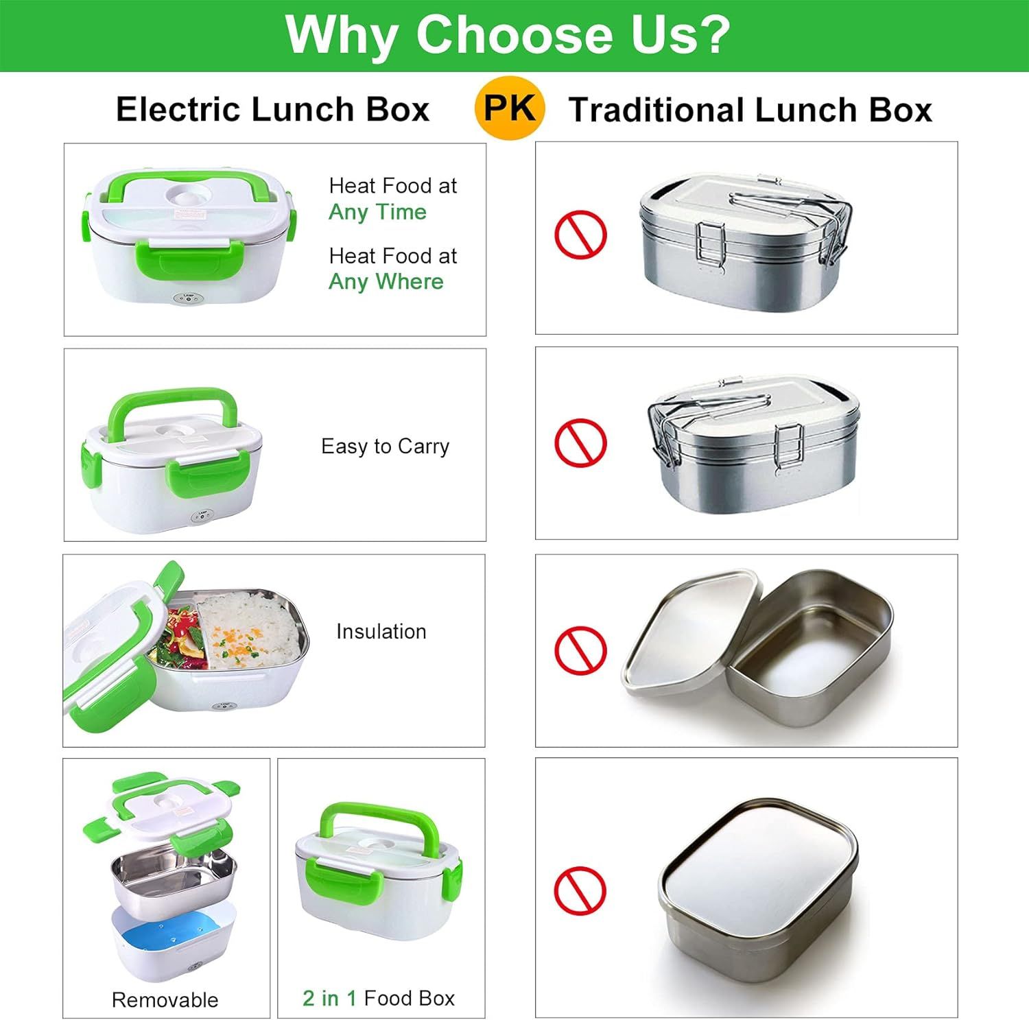 Hoomei Ηλεκτρικό Θερμαινόμενο Αεροστεγές Δοχείο Φαγητού 40W Inox Πράσινο Hoomei Ηλεκτρικό Θερμαινόμενο Αεροστεγές Δοχείο Φαγητού 40W Inox Πράσινο