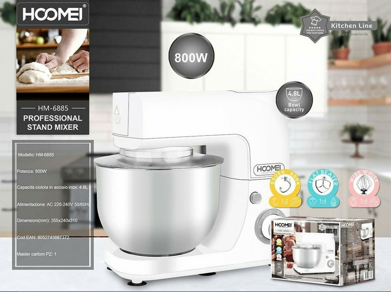 HOOMEI Ισχυρό Μίξερ - Κουζινομηχανή 800W με Ανοξείδωτο Κάδο Inox 4.8lt Λευκό HOOMEI Ισχυρό Μίξερ - Κουζινομηχανή 800W με Ανοξείδωτο Κάδο Inox 4.8lt Λευκό