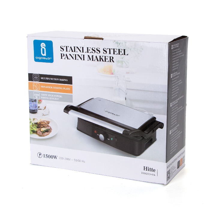 Ηλεκτρική Τοστιέρα - Γκριλιέρα 1500W INOX - Με Άνοιγμα 180 Μοίρες - AIGOSTAR Ηλεκτρική Τοστιέρα - Γκριλιέρα 1500W INOX - Με Άνοιγμα 180 Μοίρες - AIGOSTAR