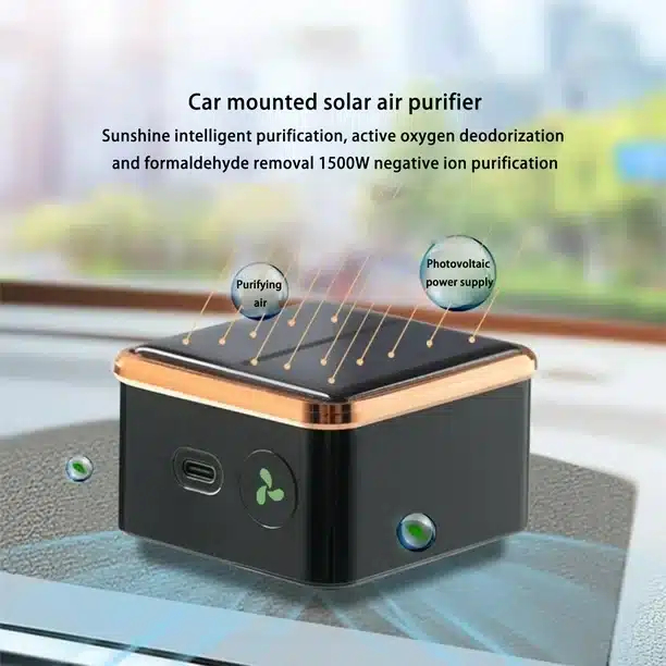 Ηλιακός Καθαριστής Αέρα Αυτοκινήτου με HEPA και Όζον USB Μαύρο Χρυσό Ηλιακός Καθαριστής Αέρα Αυτοκινήτου με HEPA και Όζον USB Μαύρο Χρυσό