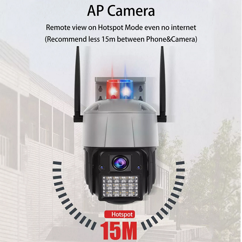 Αδιάβροχη Ασύρματη IP WiFi Κάμερα 1080p, 3MP, PTZ Dome 355°, Νυχτερινή Λήψη, Ανίχνευση Κίνησης, Ειδοποίηση στο Κινητό, με LED φάρο, Mic, Ηχείο, OEM