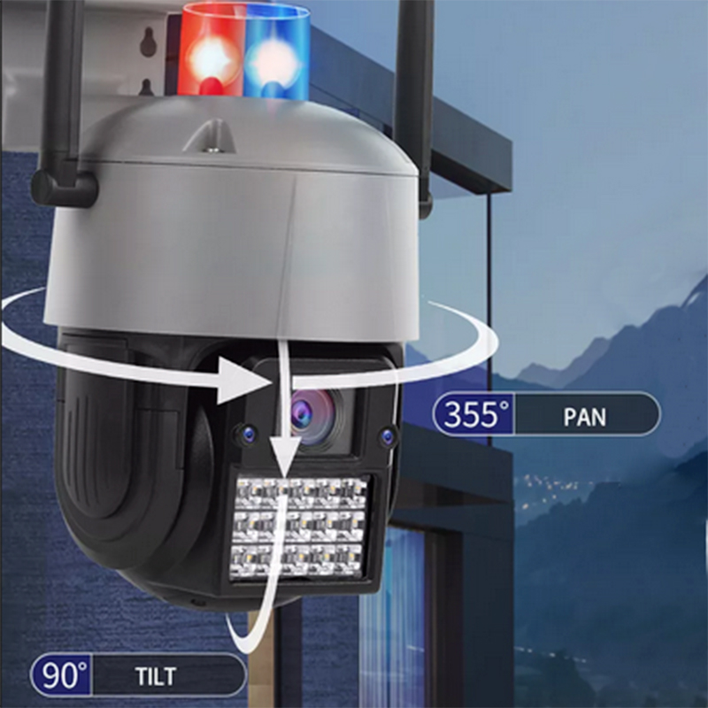 Αδιάβροχη Ασύρματη IP WiFi Κάμερα 1080p, 3MP, PTZ Dome 355°, Νυχτερινή Λήψη, Ανίχνευση Κίνησης, Ειδοποίηση στο Κινητό, με LED φάρο, Mic, Ηχείο, OEM