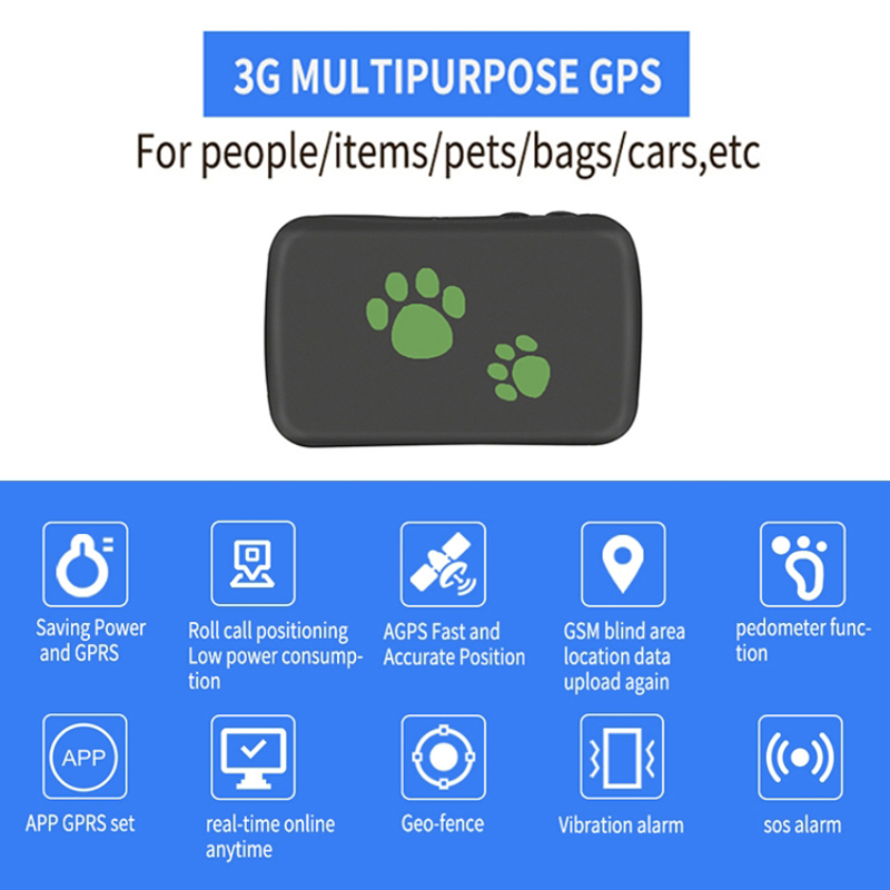 Επαναφορτιζόμενο GPS Tracker Για Κατοικίδια, Συσκευή Εντοπισμού Κατοικίδιων Κάρτας Sim 3G με Γαλάζιο Λουράκι, Εφαρμογή Κινητού & Υπολογιστή, TK203 OEM