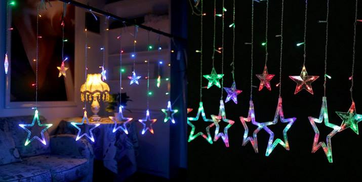 LED Χριστουγεννιάτικα Φωτάκια Ασύμμετρη Κουρτίνα 3μ σε Σχήμα Αστεριού LED Christmas Lights Star Αστέρια Πολύχρωμα RGB