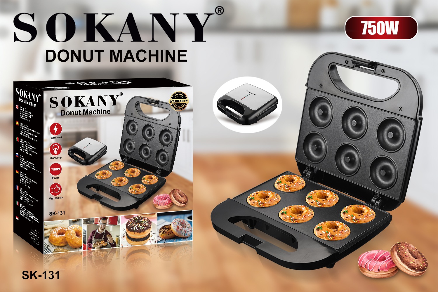 Sokany® Μηχανή για Ντόνατς 6 Θέσεων 750W Ασημί