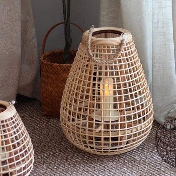 Διακοσμητικό Boho Φαναράκι Bamboo Επιδαπέδιο Καφέ 38x38x48cm