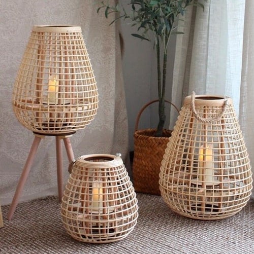 Διακοσμητικό Boho Φαναράκι Bamboo Επιδαπέδιο Καφέ 38x38x48cm