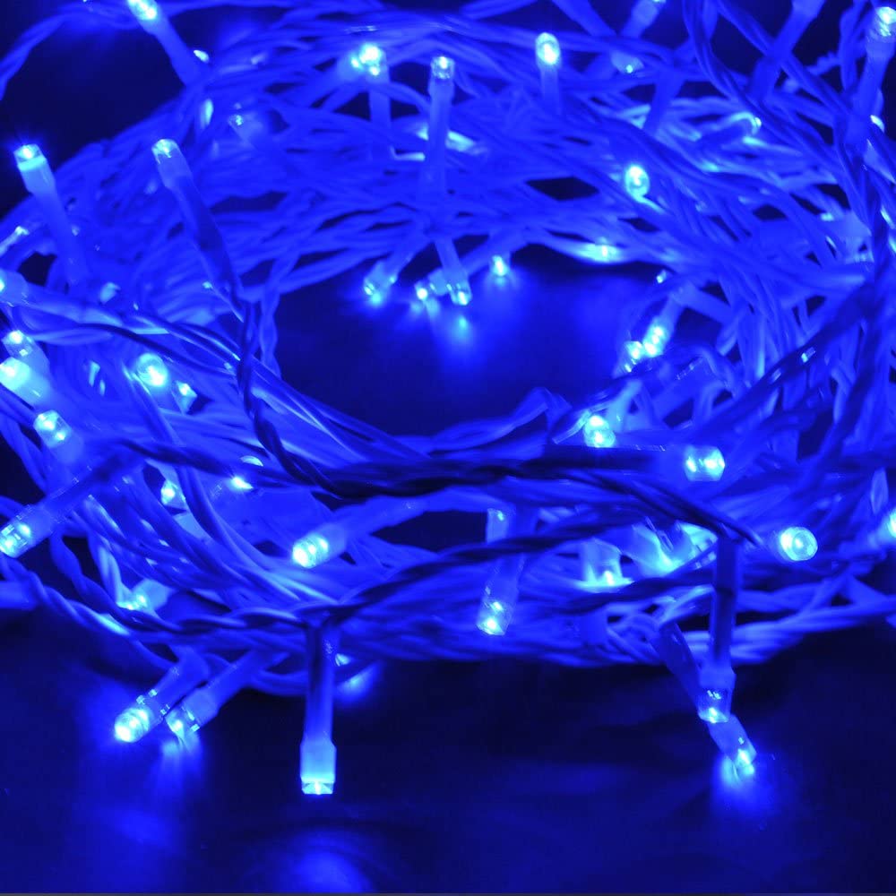 Φώτα LED 100 Λαμπάκια Μπλέ με Λευκό Καλώδιο - Χριστουγεννιάτικα Φωτάκια