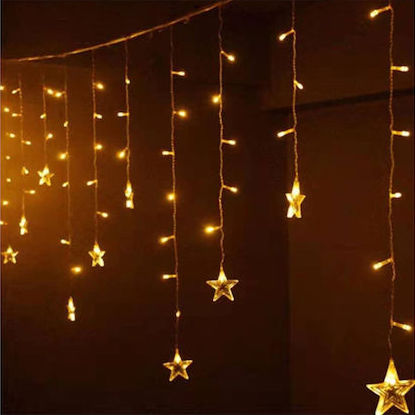 96 LED Χριστουγεννιάτικα Φωτάκια με Λευκό Θερμό Φωτισμό - Κουρτίνα με Αστέρια 4m